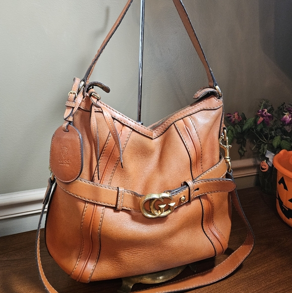 Auth Gucci Orange Leather Hobo Two Straps Bag - Picture 2 of 16